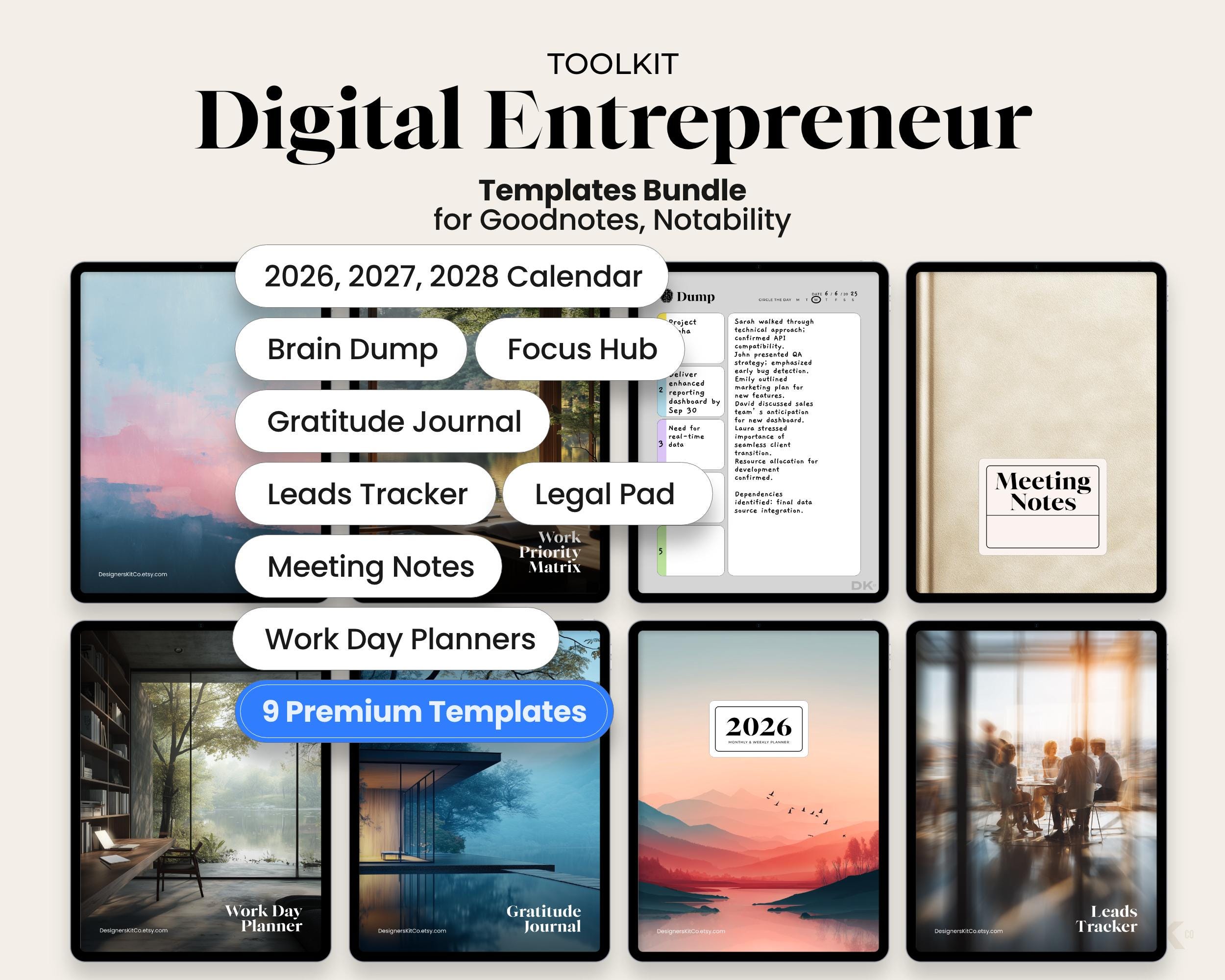 Work Planner for Goodnotes Digital Work Planner 2026 Template Project Digital Planner Entrepreneur for Notability Work Bundle Project Tool