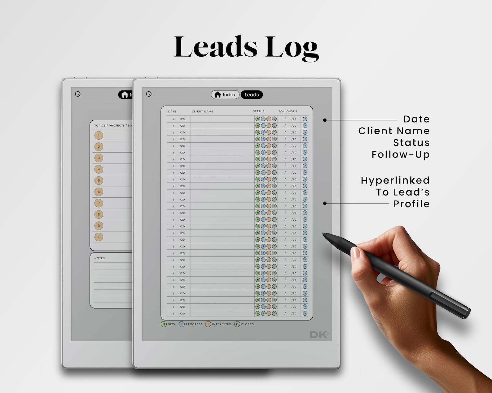 Leads Tracker for Remarkable Pro Template Client Tracker Lead Log Fits ...