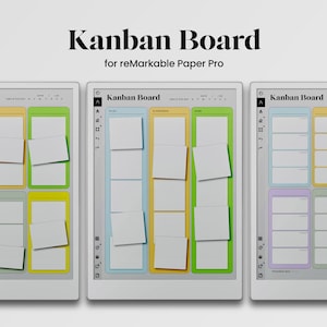 May include: Three digital Kanban boards for the reMarkable Paper Pro tablet. Each board has three columns labeled "To Do", "In Progress", and "Done". The boards are designed to help users organize and track tasks.