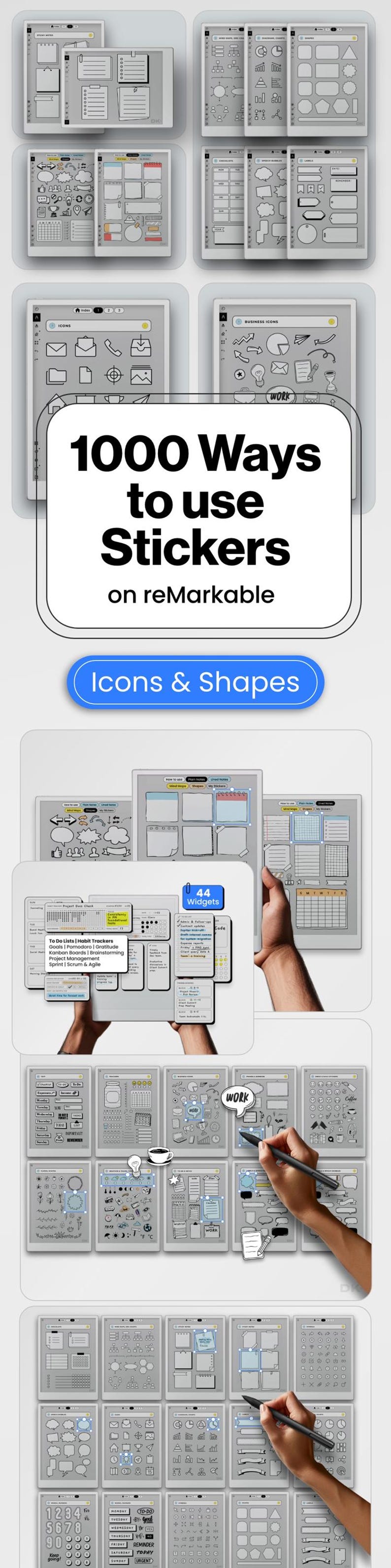 Stickers Bundle for reMarkable Paper Pro Template Stickers for reMarkable Pro Shapes Copy Paste Icon Visuals To Do reMarkable Notebook rmdoc