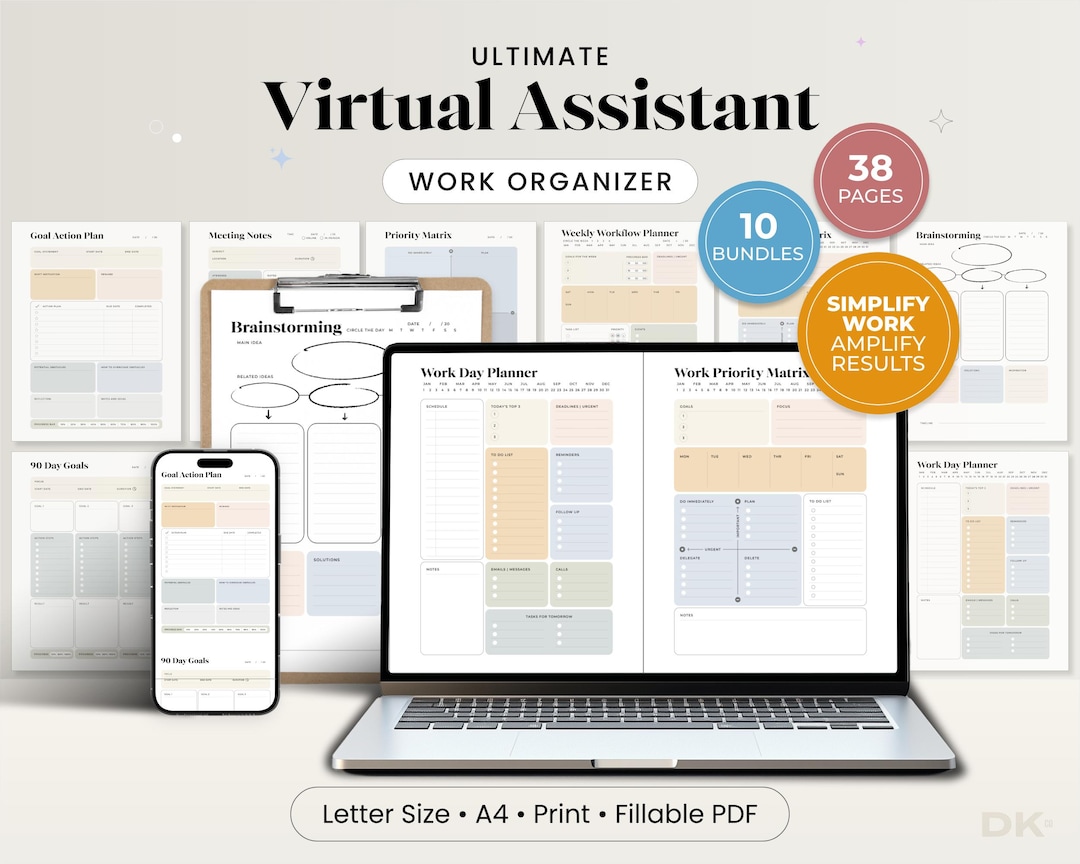 Virtual Assistant Worksheet Virtual Assistant Planner Printable Project Board Template Work Day ...