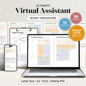 Planificador de asistente virtual, plantilla imprimible de tablero de proyectos, paquete de planificador de jornada laboral, servicio de gestión de tareas, rastreador de tareas para propietarios de negocios
