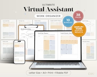Virtual Assistant Planner Printable Project Board Template Work Day Planner Bundle Task Management Service Business Owner Task Tracker