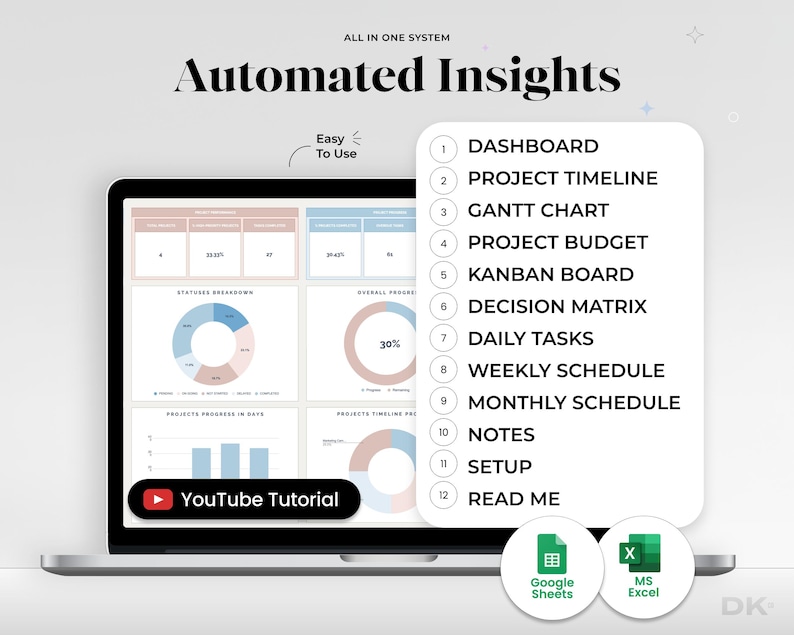 Task tracker tab of the project management spreadsheet showing tasks, owners, due dates and status columns, an easy team planner for tracking small business projects in Google Sheets.