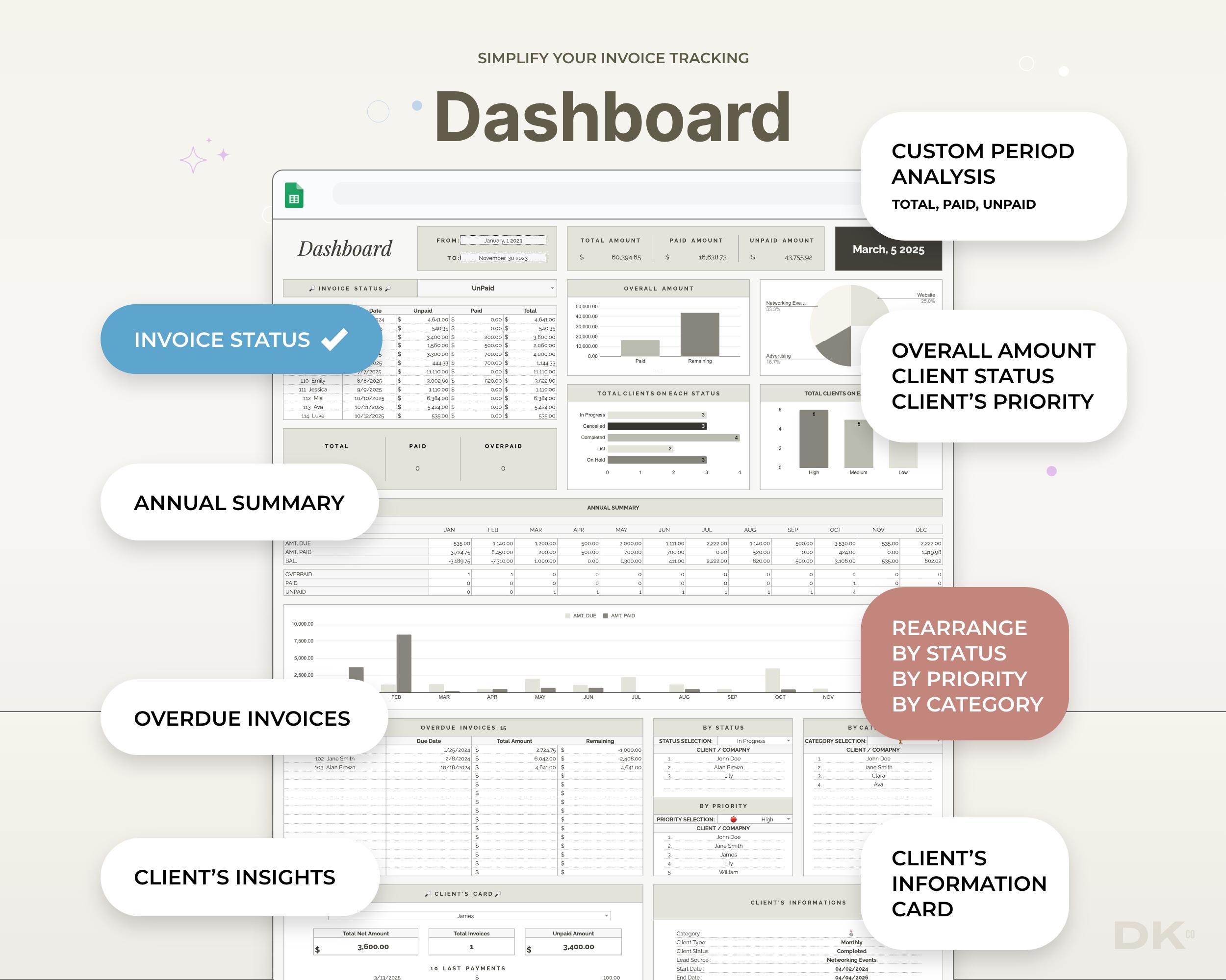 Invoice Tracker Payment Manager for Google Sheets Template Invoice ...