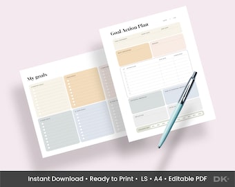 Goal Action Planner Printable Monthly Goal Setting Planner Yearly Goal Work Business Tracker Life Goal Spreadsheet Work Planner Productivity