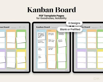 Goodnotes用カンバンボードテンプレート、カンバンワークフロー、プロジェクトマネージャー、デジタルプランナー、チェックリスト、ToDoトラッカー、Notability用カードオーガナイザー