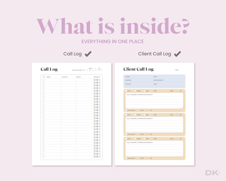 Printable Client Log Template Digital Schedule Client Call Tracker ...