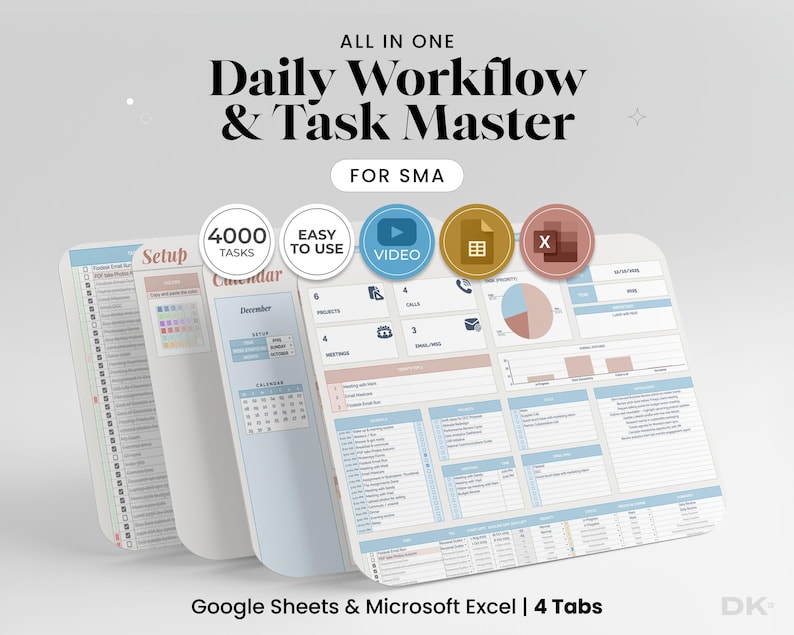 Task tracker spreadsheet for Google Sheets and Excel showing the primary social media agency dashboard.