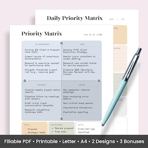 Priority Matrix Printable Decision Matrix Template Work Priority Matrix Daily Productivity Planner Eisenhower Decision Office Matrix PDF