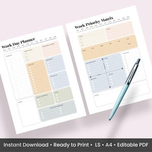 Editable Work Planner Printable Work Day Schedule Template Daily Productivity Planner Work To Do List Priority Matrix Office Fillable PDF