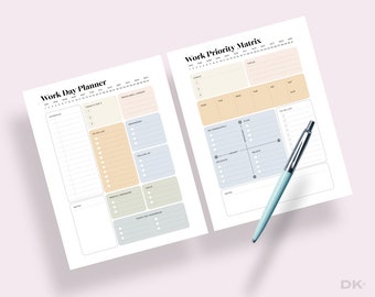 Editable Work Planner Printable Work Day Schedule Template Daily Productivity Planner Work To Do List Priority Matrix Office Fillable PDF