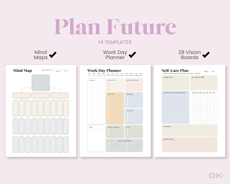 Digital Planner PDF Productivity Planner Download Work From Home Time Management System Gift for Coworker Meeting Note Template Student