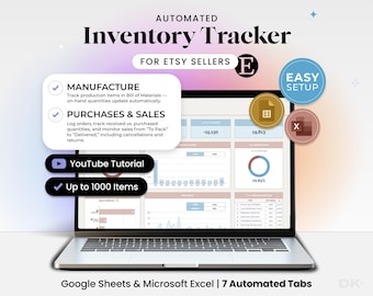 Inventory Tracker Spreadsheet for Etsy Seller Inventory Template Google Sheets Excel Inventory Management Log Inventory List Order Tracker