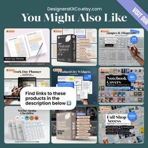 K&ouml;nnte beinhalten: Eine digitale Sammlung von Produktivit&auml;tswerkzeugen, darunter ein Tagesplaner, ein Podcast-Agentur-Paket, Formen und Diagramme, Produktivit&auml;ts-Widgets, Notizbuch-Cover, eine Social-Media-Checkliste und ein Social-Media-Manager.