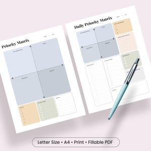 Szablon macierzy priorytetów do druku Macierz decyzji Eisenhowera Planer codziennej produktywności Lista zadań do wykonania Macierz priorytetów Office Wypełnialny plik PDF