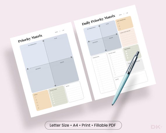 Priority Matrix Printable Template Eisenhover Decision Matrix Daily Productivity Planner Work To Do List Priority Matrix Office Fillable PDF