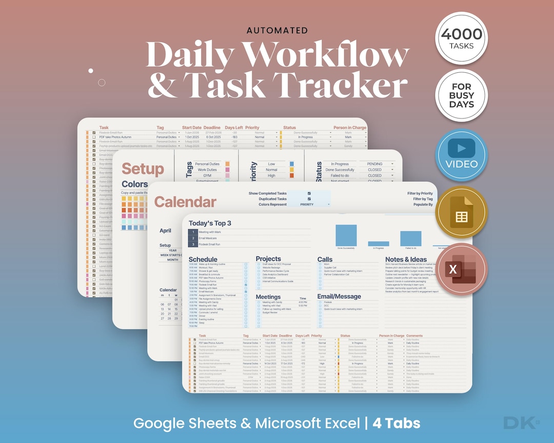 Task Tracker for Google Sheets and Excel Business Planner Template ...