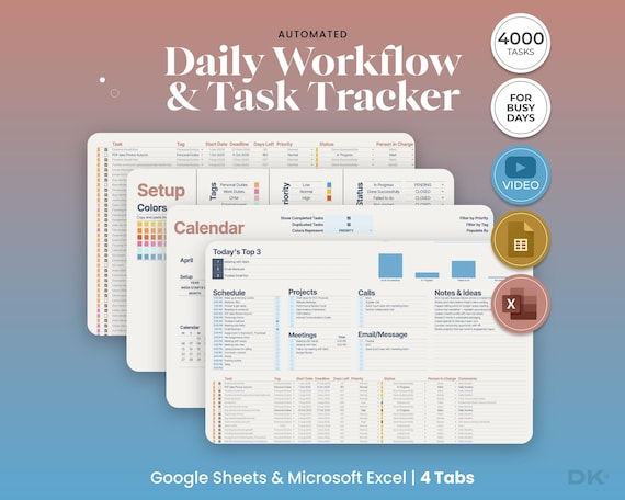 Task Tracker for Google Sheets and Excel Business Planner Template Automated To Do List Workflow Organizer Project Tracker for Entrepreneurs