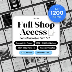 Full Shop Access for reMarkable Pure and reMarkable 2 Template 2027 Bundle Digital Planner Productivity Note Taking Task Management Goals