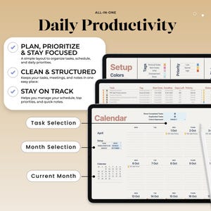 Comprehensive daily workflow planner for business productivity featuring automated progress charts and visual task summaries to help professionals manage their daily schedule and high priority goals.