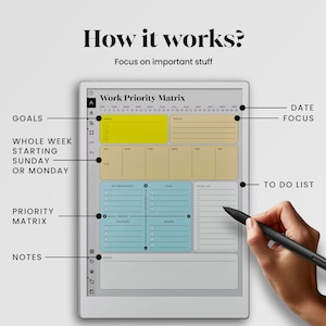 Work Day Planner for reMarkable Paper Pro Template Work Day Schedule Organizer for reMarkable Pro Tracker Work Day Checklist Management rMPP