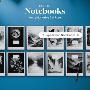 Paquete de cuadernos para reMarkable 2 y reMarkable Pure. Plantilla de portada de cuaderno en PDF con hipervínculos. Planificador, organizador, bloc de notas, rayado ancho.