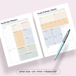 Editable Work Planner Printable Work Day Schedule Template Daily Productivity Planner Work To Do List Priority Matrix Office Fillable PDF