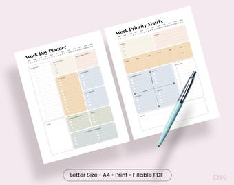 Editable Work Planner Printable Work Day Schedule Template Daily Productivity Planner Work To Do List Priority Matrix Office Fillable PDF