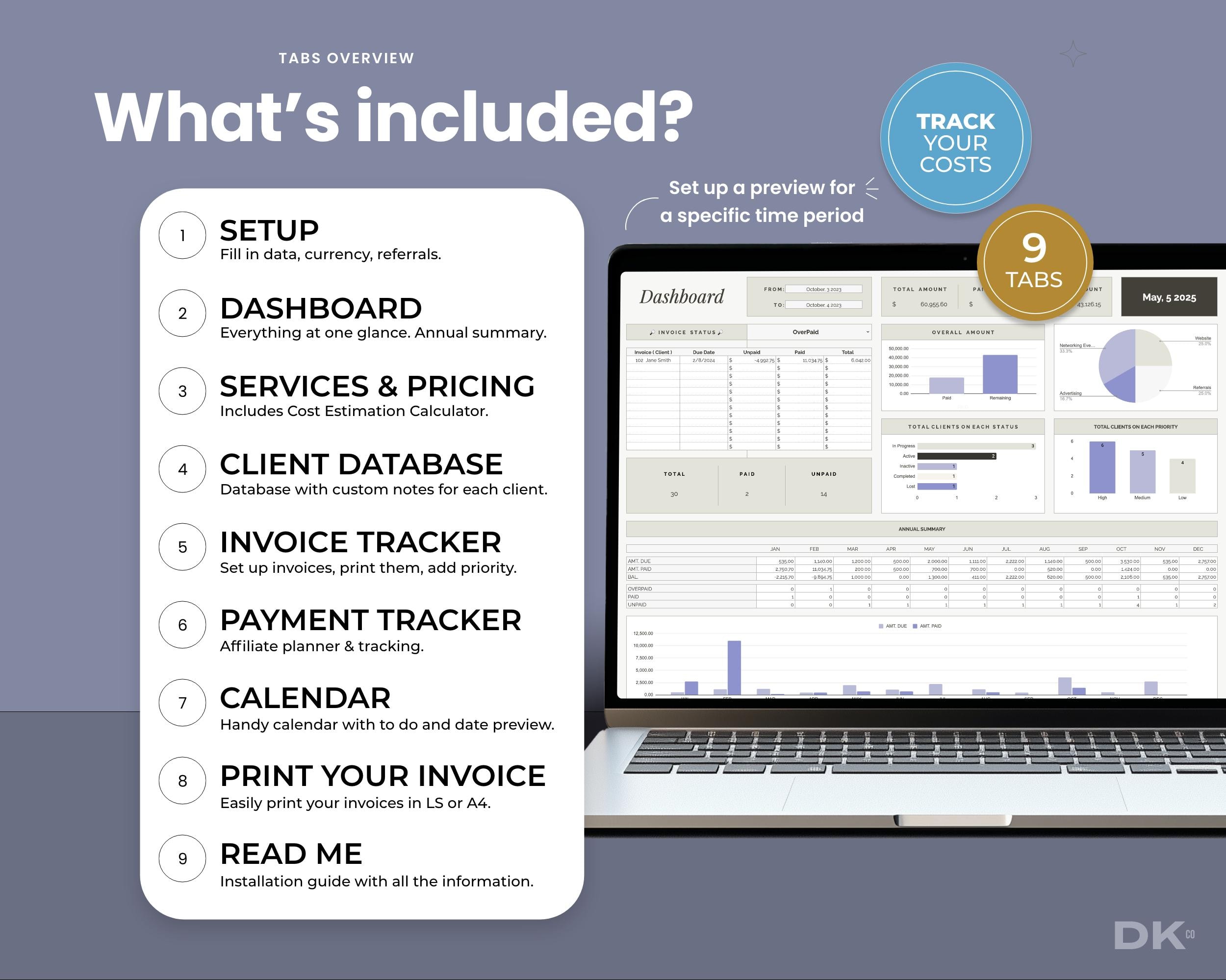 Invoice Tracker for Google Sheet Invoice Generator Tax Freelance ...