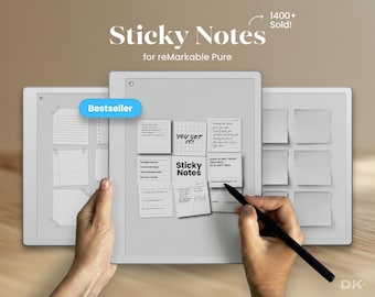 Sticky Notes for reMarkable Pure Template Sticker Note eink List Notebook Planner Toolbar Wide Rule BW Dark Mode Digital Memo Template