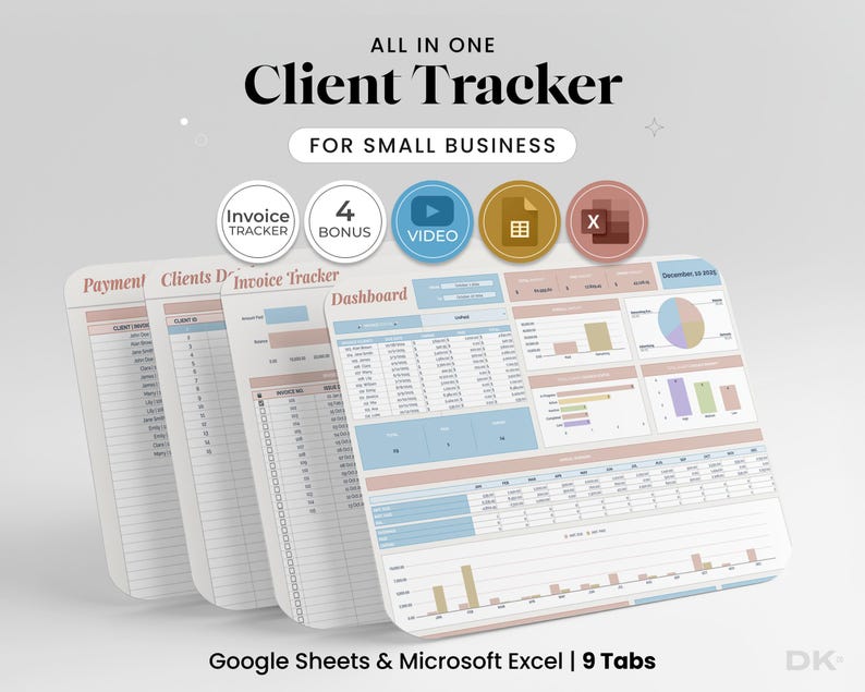 Client Tracker and Invoice Dashboard for Google Sheets Small Business ...