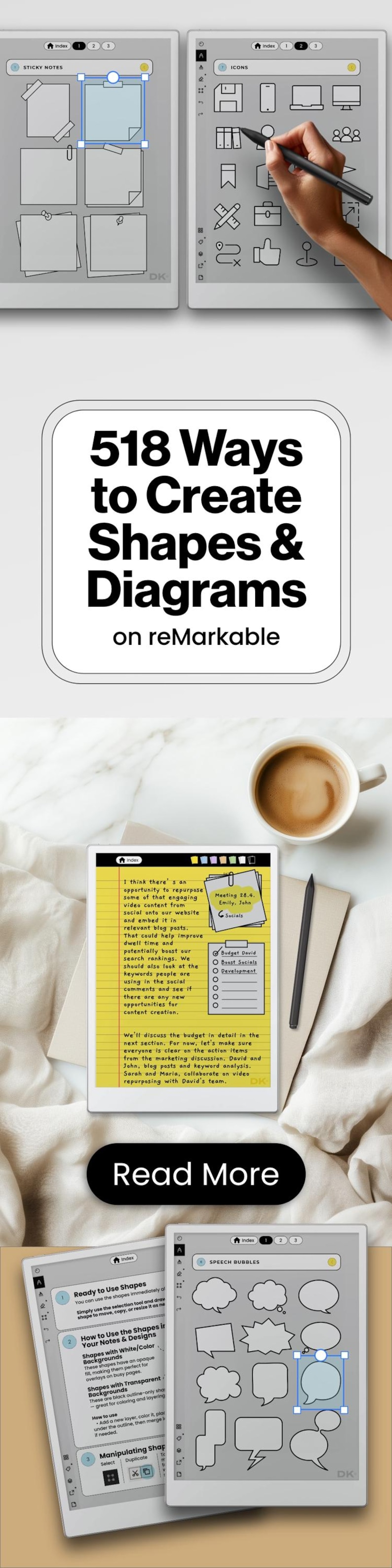 Shapes and Diagrams for reMarkable Paper Pro Template Stickers for reMarkable Ready to Use Business Visuals Hyperlinked Notebook rMPP rmdoc