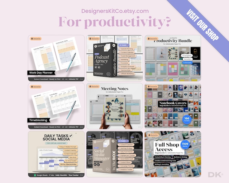 Digital Planner PDF Productivity Planner Download Work From Home Time Management System Gift for Coworker Meeting Note Template Student image 12