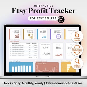 Profit Tracker Dashboard for Etsy Sellers Sales Revenue and Product Analytics Bookkeeping Spreadsheet Small Business Tracker