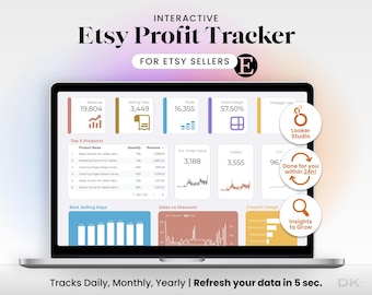 Profit Tracker Dashboard for Etsy Sellers Sales Revenue and Product Analytics Bookkeeping Spreadsheet Small Business Tracker