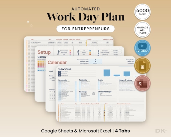 Daily Work Tracker for Google Sheets and Excel Employee Task Log Business Productivity Sheet Automated Hourly Workflow Tracker Project Tool