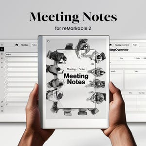 Appunti della riunione, agenda per Remarkable 2 Tracker, pianificatore dei verbali della riunione, modello reMarkable per rM2, PDF con collegamento ipertestuale, modalità scura