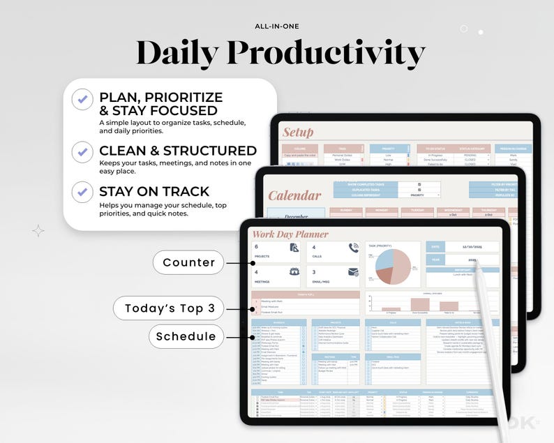 ADHD Daily Work Planner: Google Sheets Task Tracker (digital Organizer ...