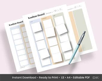 Kanban Board Printable Project Management Template Task Tracker PDF Business Planner Digital Download Letter A4 Workflow Organizer Team Tool