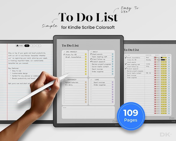 To Do List for Kindle Scribe Colorsoft Digital Checklist Task Tracker Productivity Planner Business Workflow Notebook