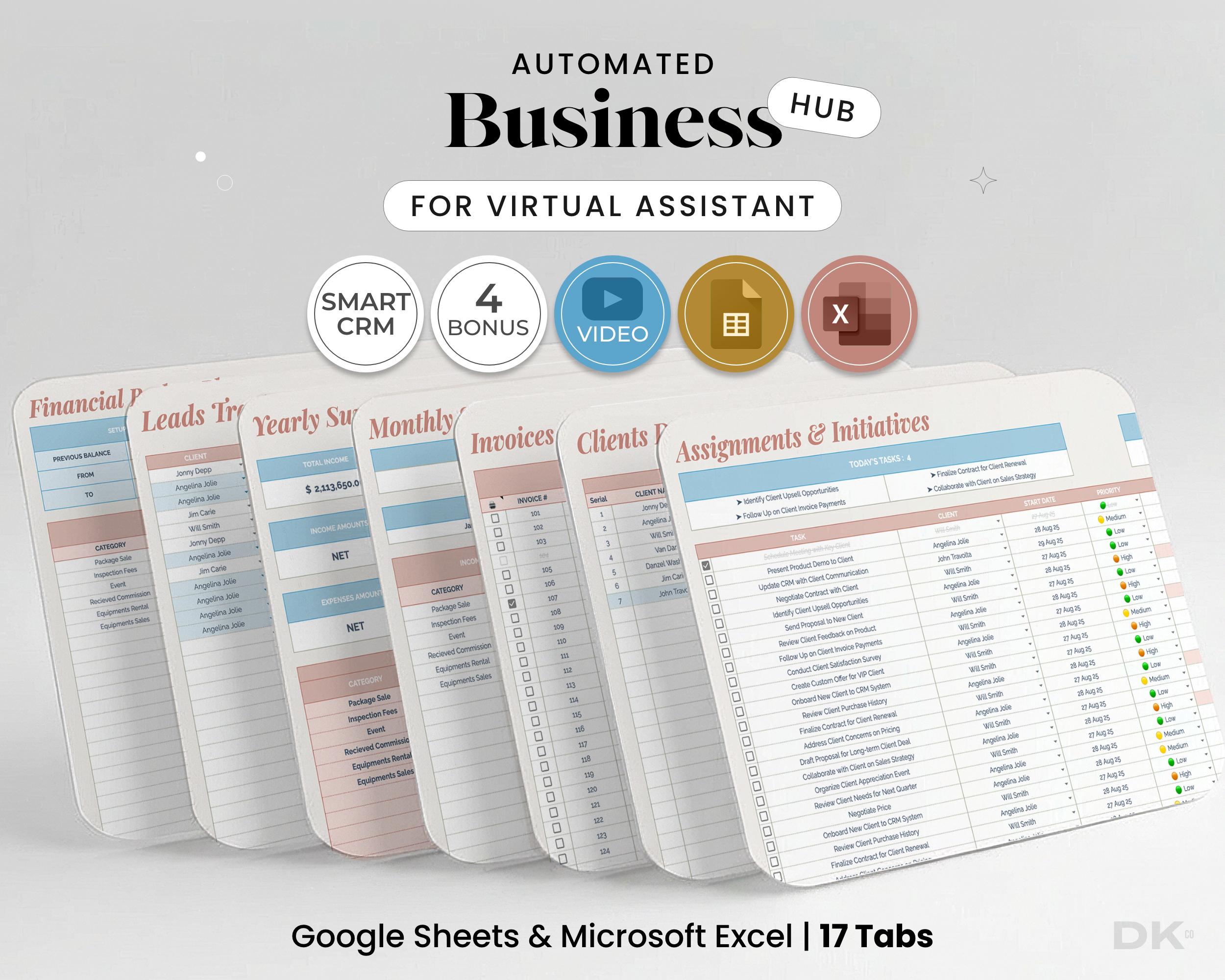 Virtual Assistant Spreadsheet for Google Sheets and Excel Client ...