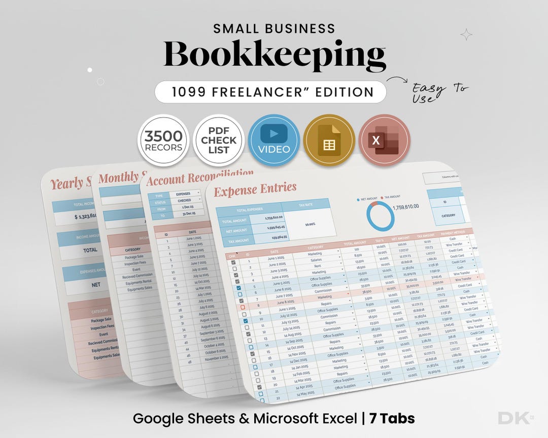 Small Business Bookkeeping Spreadsheet for Google Sheets and Excel ...