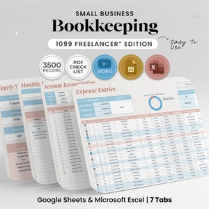 Small Business Bookkeeping Spreadsheet for Google Sheets and Excel Business Expense Tracker Accounting System for 1099 Freelancers Tool