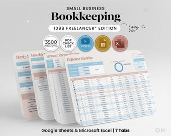 Small Business Bookkeeping Spreadsheet for Google Sheets and Excel Business Expense Tracker Accounting System for 1099 Freelancers Tool