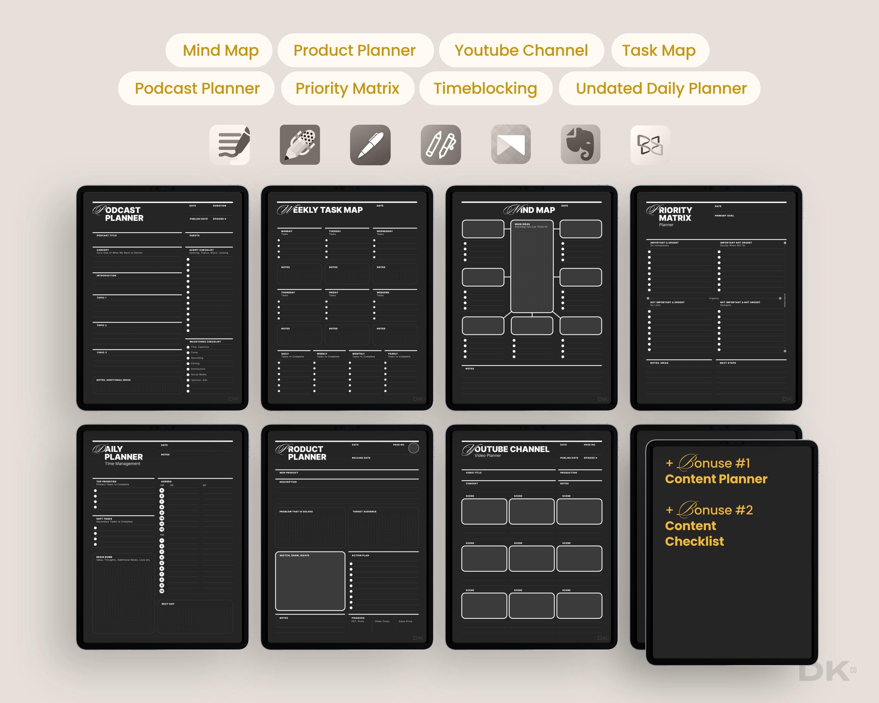 Content Creator Planner for Goodnotes Digital Social Media Planning ...