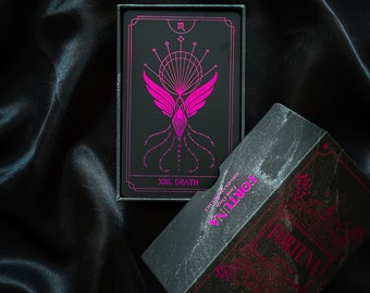 Fortuna Tarot Deck Obsidian Occult | Minimalistic Cards Pink Rainbow Foil 78 Cards | Pink Edges | Beginners and Experts with GuideBook