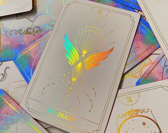 ÉDITION LIMITÉE Fortuna Tarot Deck Opal Omen | Cartes minimalistes 78 cartes Feuille arc-en-ciel | Bords dorés | Débutants et experts avec GuideBook