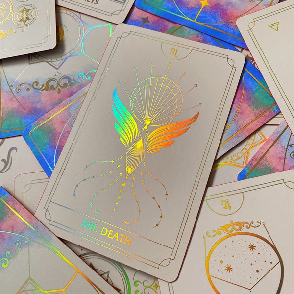 LIMITED EDITION Fortuna Tarot Deck Opal Omen | Minimalistic Cards Rainbow Foil 78 Cards | Gold Edges | Beginners and Experts with GuideBook