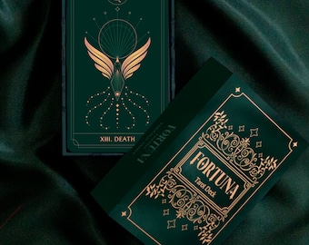 Fortuna Tarot Deck Emerald Anima | Minimalistic Cards Gold Foil 78 Cards | Oracle Cards | Beginners and Experts with GuideBook